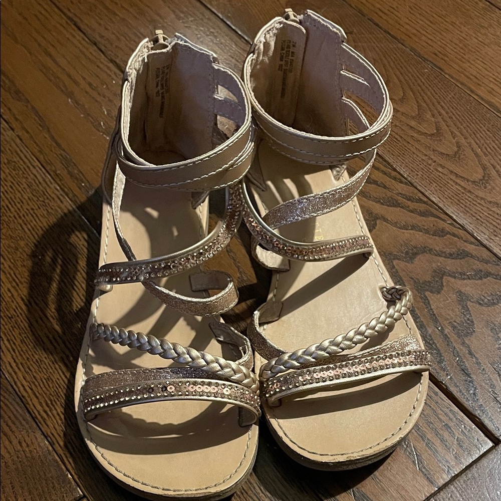 🔥 2/$25 - Gold Strappy Sandals with Rhinestones